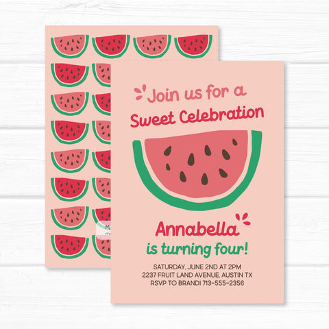 Watermelon Invitation, Fruit Melon Birthday Party Invite