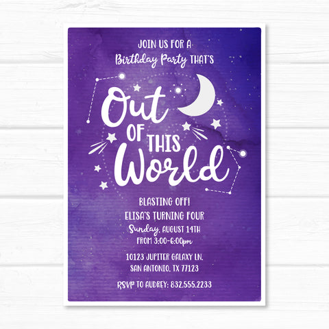 Out of This World Invitation, Twinkle Star Party, Galaxy Birthday Invite