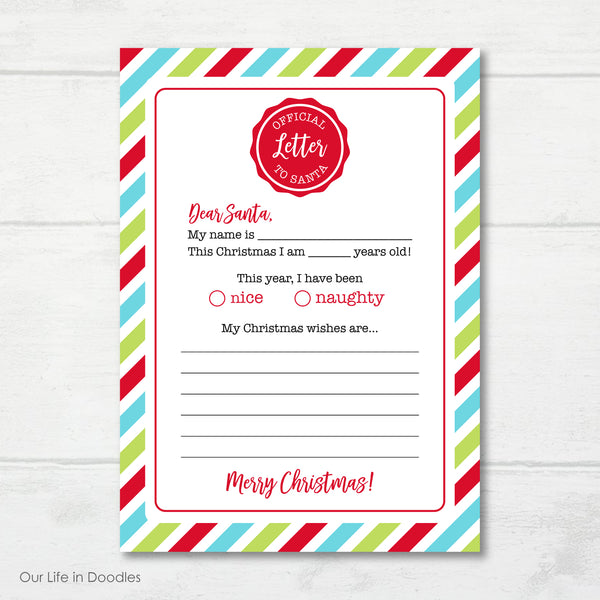 Letter to Santa Claus, Printable Post Mail to Santa, Christmas Wish List