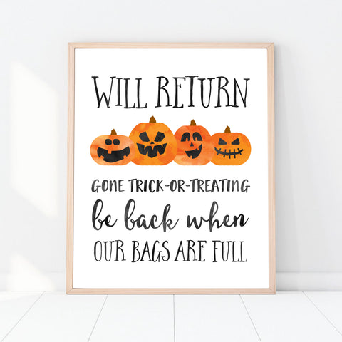 Halloween Art Print, Trick or Treat Printable Door Sign