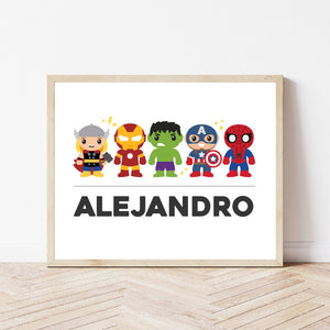 Super Heroes Art Print, Personalized Printable Kids Room Decor