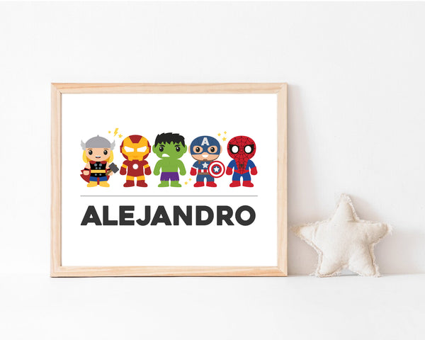 Super Heroes Art Print, Personalized Printable Kids Room Decor