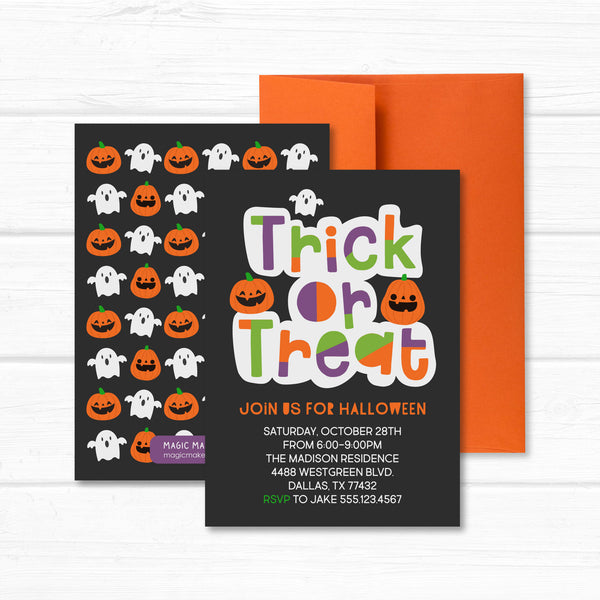 Halloween Invitation, Trick or Treat Invite Card