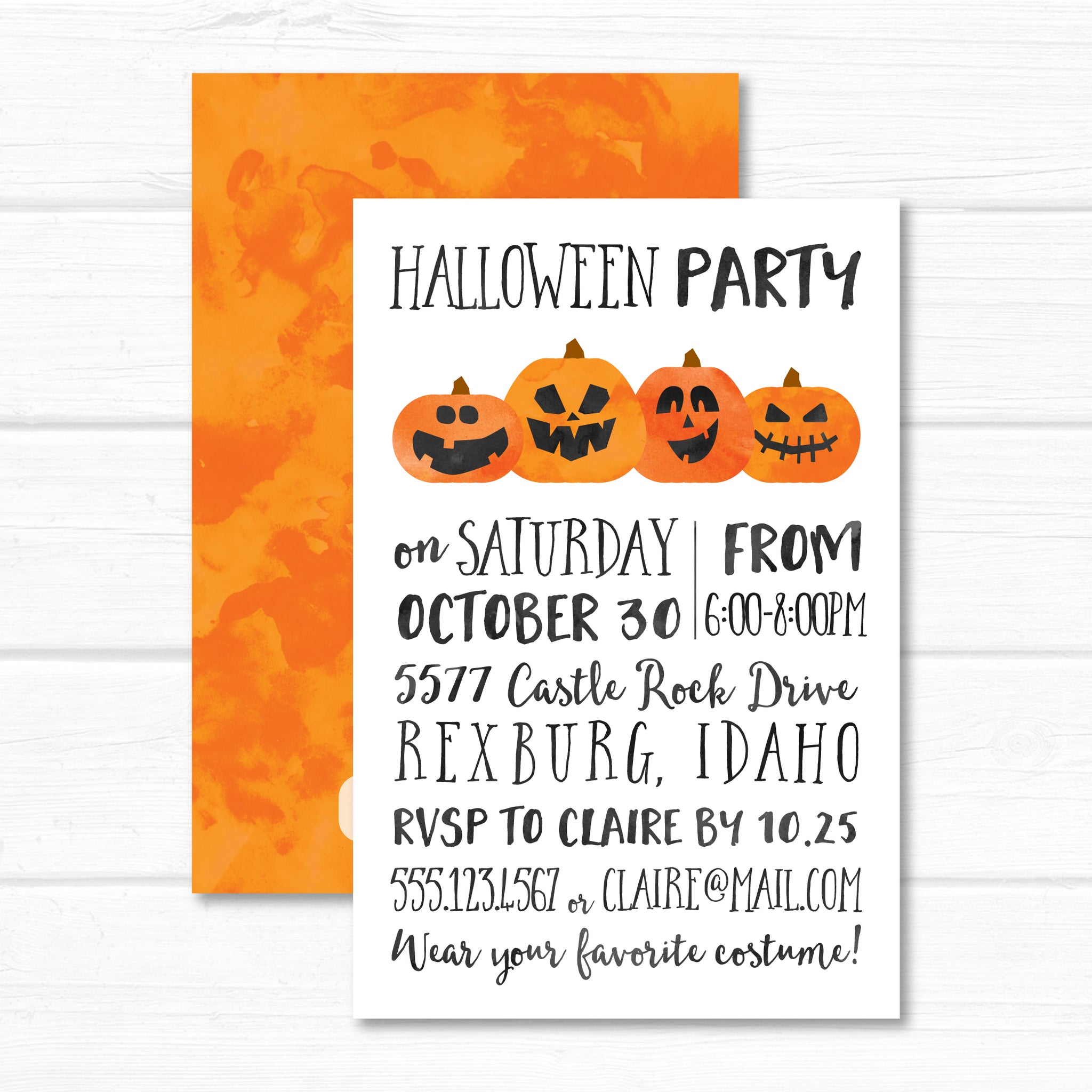 Halloween Invitation, Jack o Lantern Invite Card