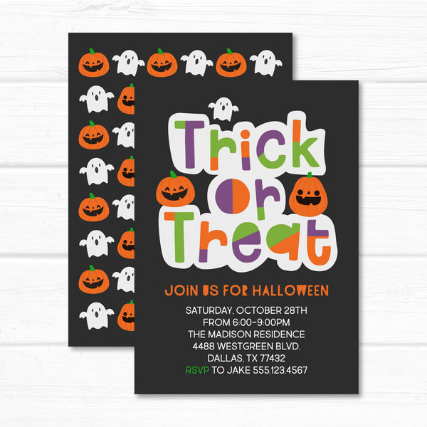 Halloween Invitation, Trick or Treat Invite Card