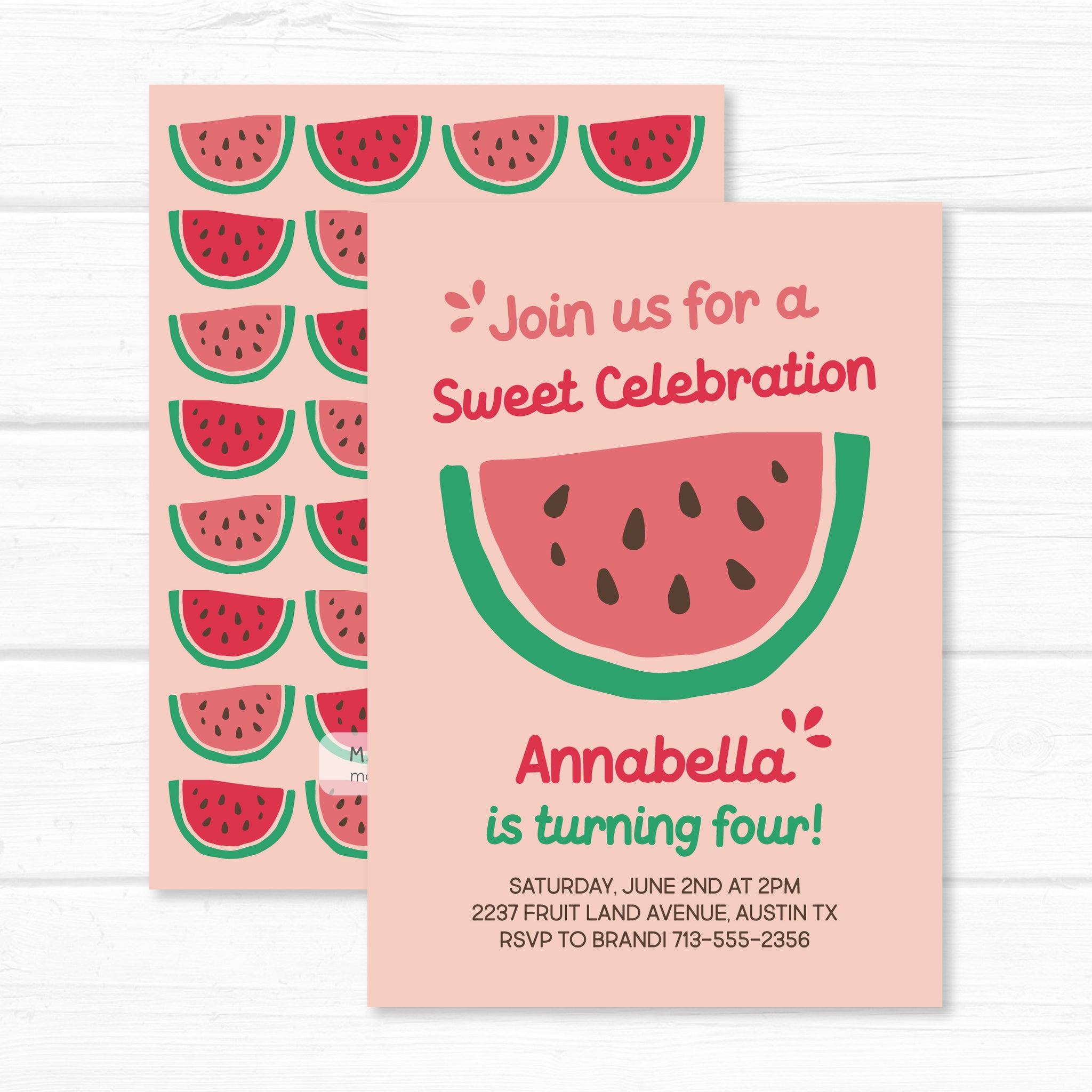 Watermelon Invitation, Fruit Melon Birthday Party Invite
