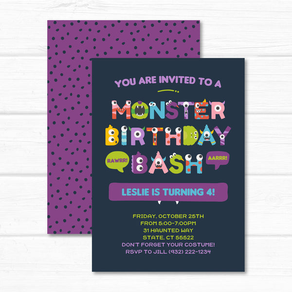 Halloween Invitation, Monster Bash Party Invite Card