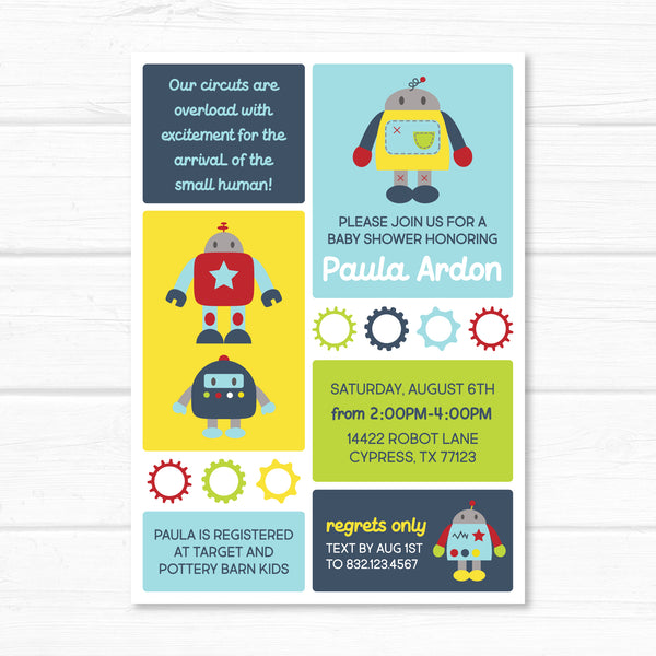 Robot Invitation, Bolts and Nuts Robot Baby Shower Invite