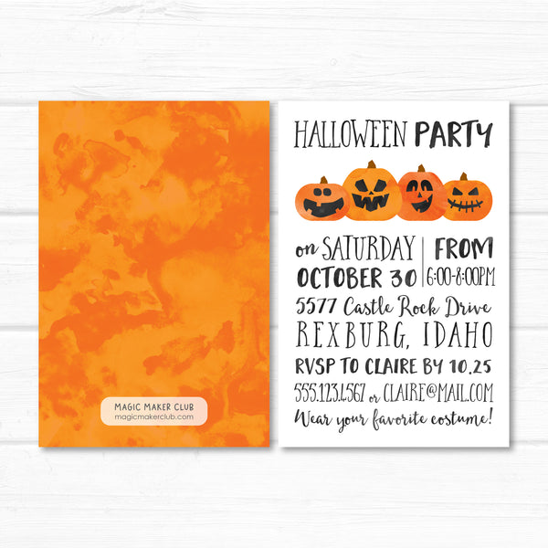 Halloween Invitation, Jack o Lantern Invite Card