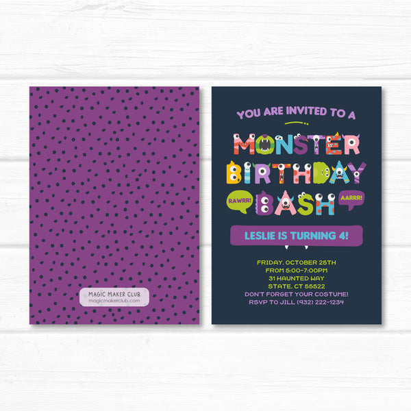 Halloween Invitation, Monster Bash Party Invite Card