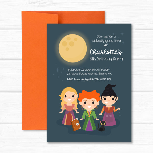 Hocus Pocus Invitation, Halloween Witches Birthday Party Invite