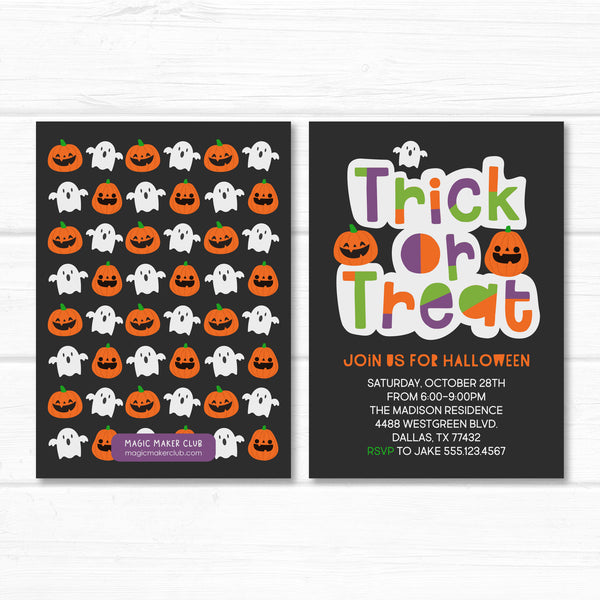 Halloween Invitation, Trick or Treat Invite Card