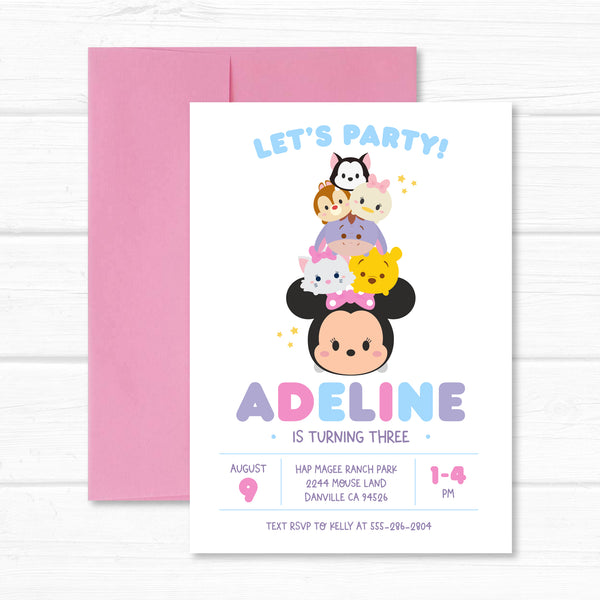Minnie Mouse Invitation, Tsum Tsum Disney Birthday Party Invite