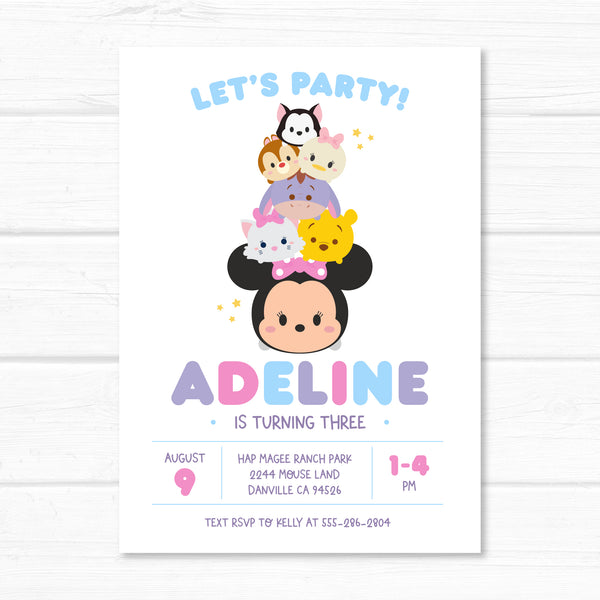 Minnie Mouse Invitation, Tsum Tsum Disney Birthday Party Invite