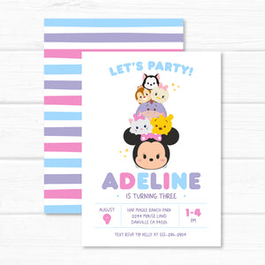 Minnie Mouse Invitation, Tsum Tsum Disney Birthday Party Invite