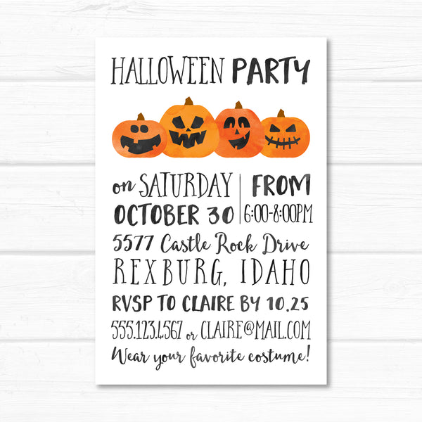 Halloween Invitation, Jack o Lantern Invite Card