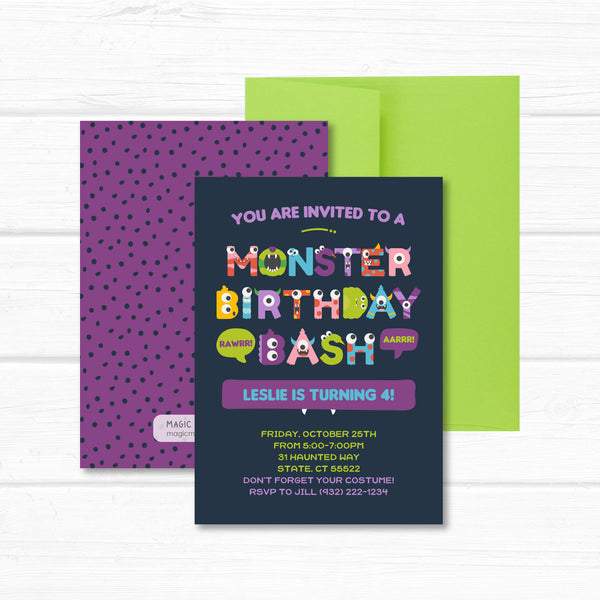 Halloween Invitation, Monster Bash Party Invite Card