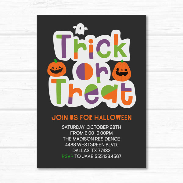 Halloween Invitation, Trick or Treat Invite Card