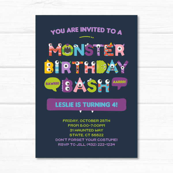 Halloween Invitation, Monster Bash Party Invite Card