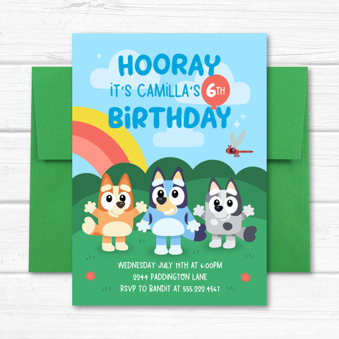 Bluey Invitation, Bluey Bingo and Muffin Dogs Birthday Invite