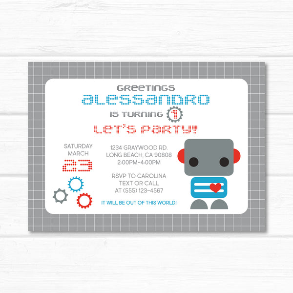 Robot Invitation, Bolts and Nuts Robot First Birthday Party Invite