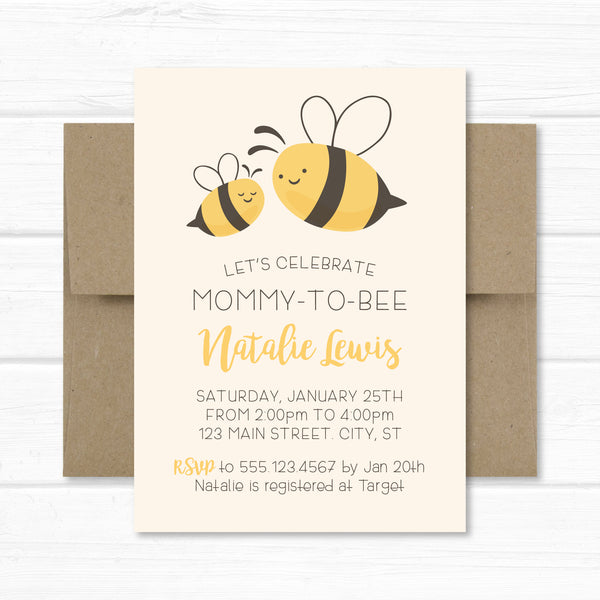 Bee Invitation, Mommy to Bee Baby Shower Invite