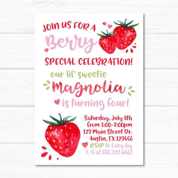 Strawberry Invitation, Berry Fruit Birthday Party Invite