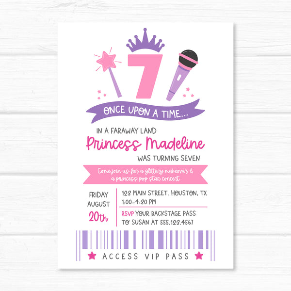 Princess Invitation, Musician Rock Star Birthday Party Invite