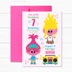 Trolls Invitation, Sisters Trolls Birthday Invite