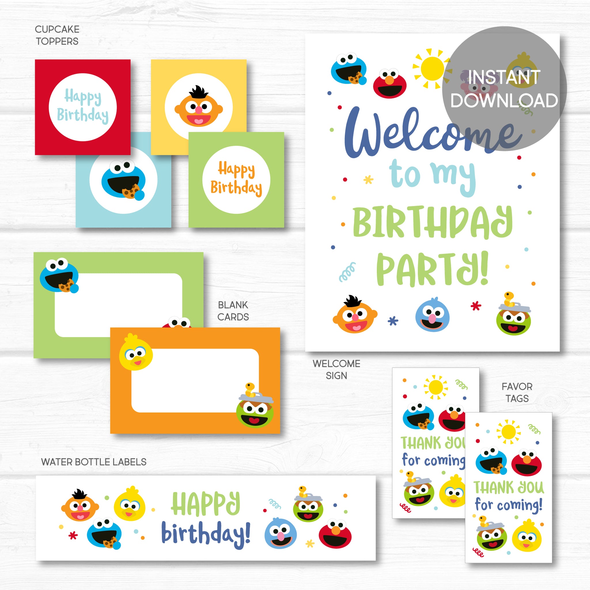 Sesame Street Party Decor, Elmo Cookie Monster Birthday Printable Party