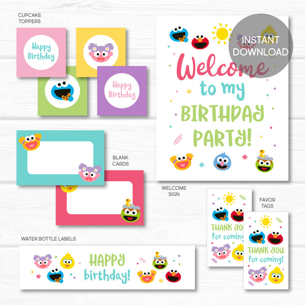 Sesame Street Party Decor, Elmo Abby Birthday Printable Party, Favor Tag Cupcake Topper