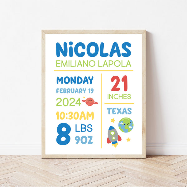 Planets Art Print, Newborn Personalized Sign