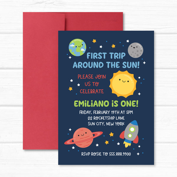 Planets Invitation, First Birthday Space Birthday Invite