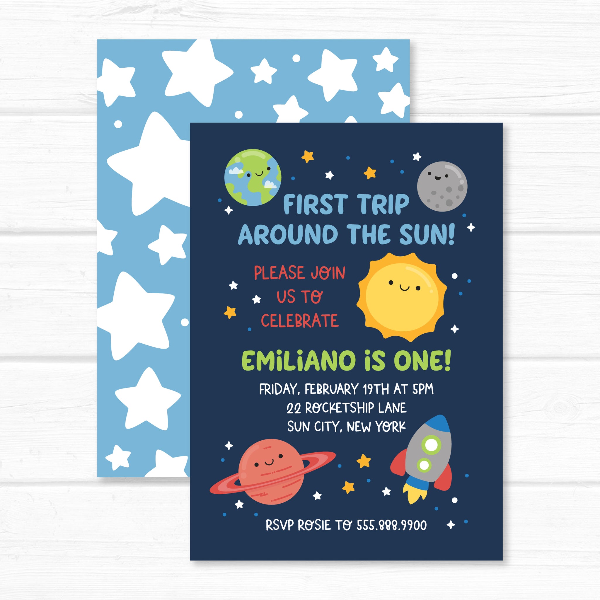 Planets Invitation, First Birthday Space Birthday Invite