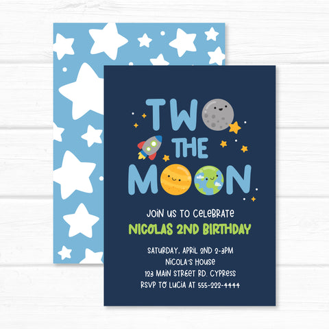 TWO the Moon Invitation, Space Birthday Invite