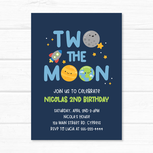 TWO the Moon Invitation, Space Birthday Invite