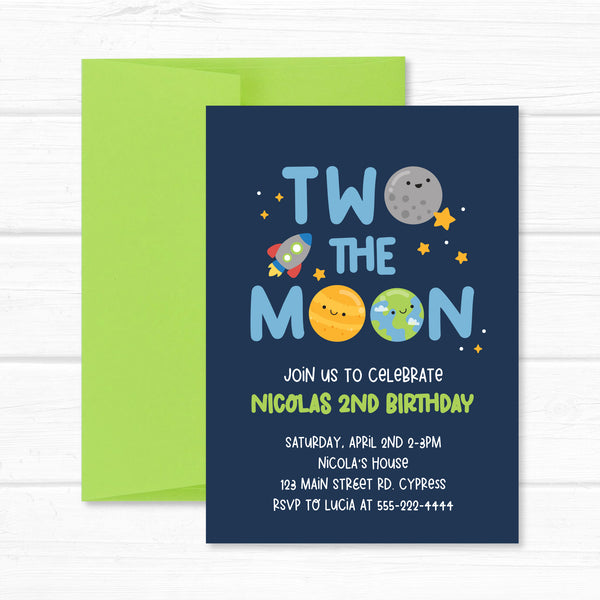 TWO the Moon Invitation, Space Birthday Invite