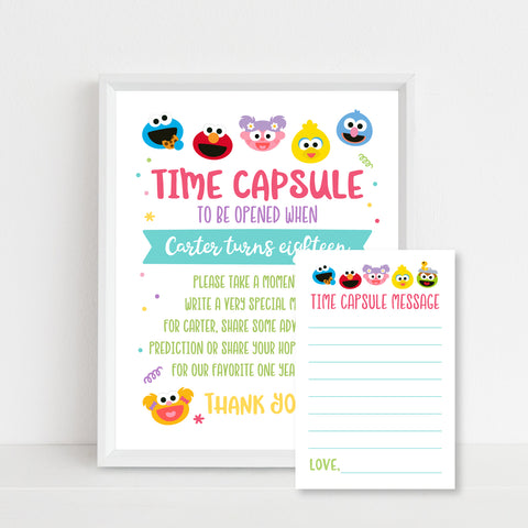 Sesame Street Time Capsule Sign & Time Capsule Cards, Monsters First Birthday Party, Printable Party Decor