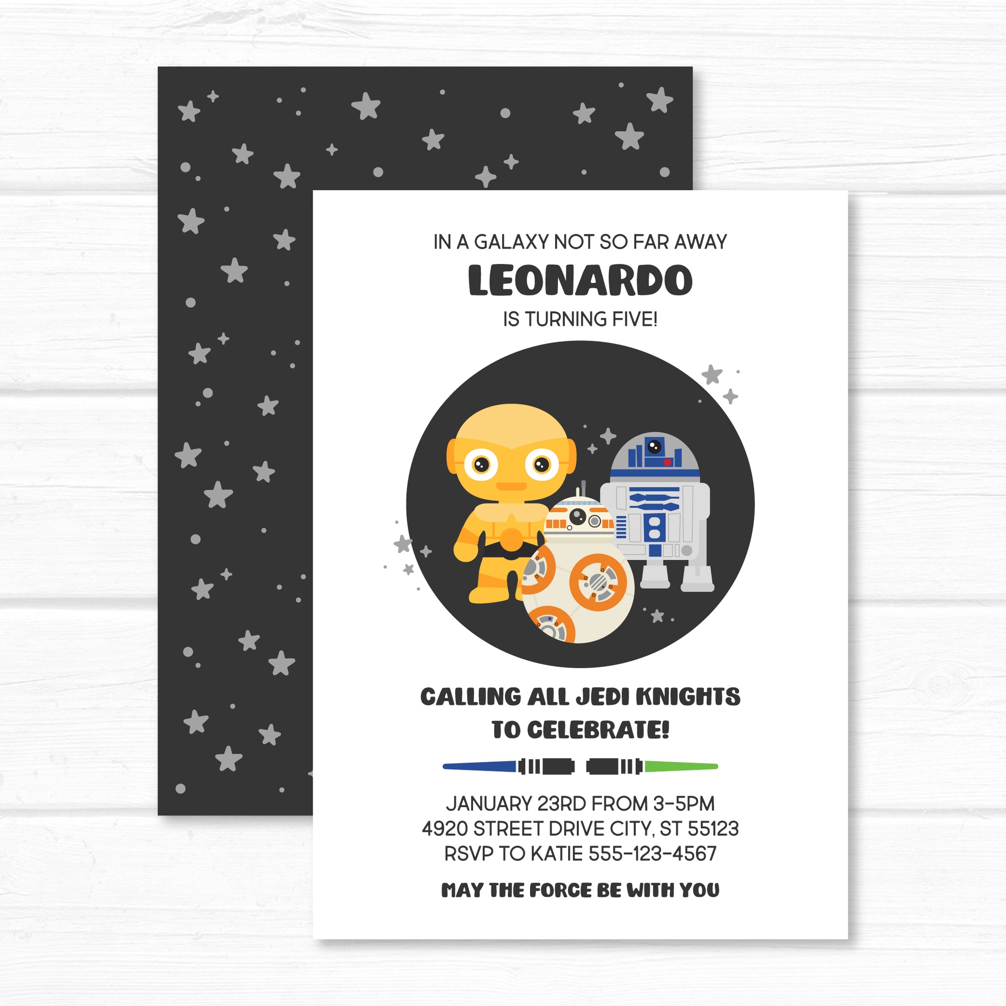 Star Wars Invitation, Droids Galaxy Far Away Birthday Invite