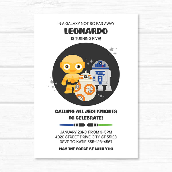 Star Wars Invitation, Droids Galaxy Far Away Birthday Invite