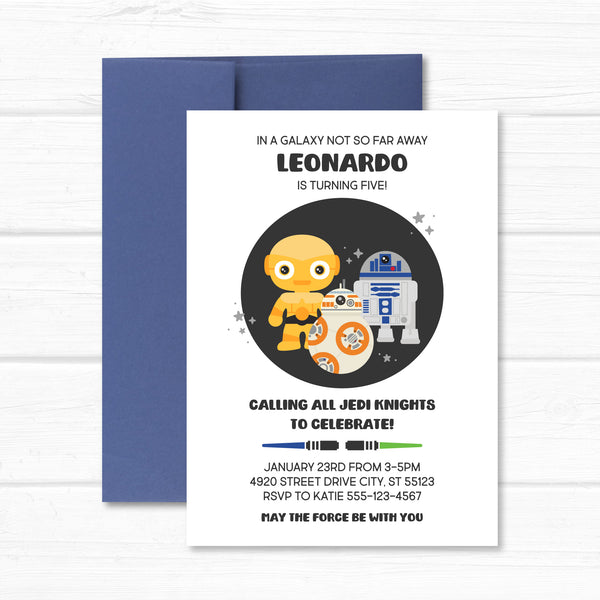 Star Wars Invitation, Droids Galaxy Far Away Birthday Invite