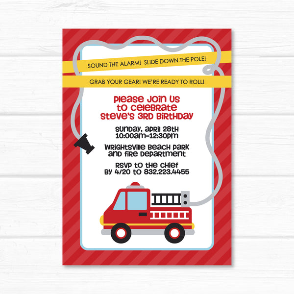 Fire Truck Invitation, Fire Fighter Birthday Boy Party Invite
