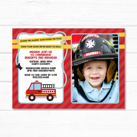 Fire Truck Picture Invitation, Fire House Birthday Party Invite