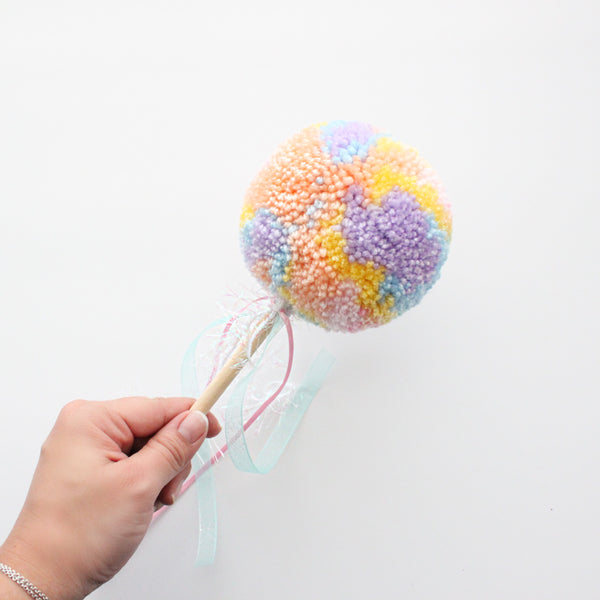 Pom Pom Wand, Pastel Rainbow Colors, Party Playtime