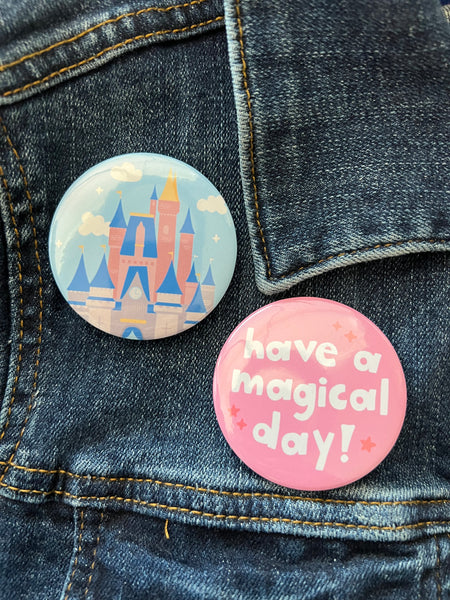 Button Pins. Set Pin Back Buttons. Disney Trip "Magical Day" and Disney Castle