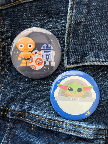 Button Pin. Star Wars Badge. Droids Pin Back Button