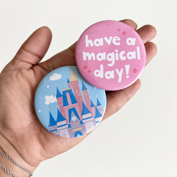 Button Pins. Set Pin Back Buttons. Disney Trip "Magical Day" and Disney Castle