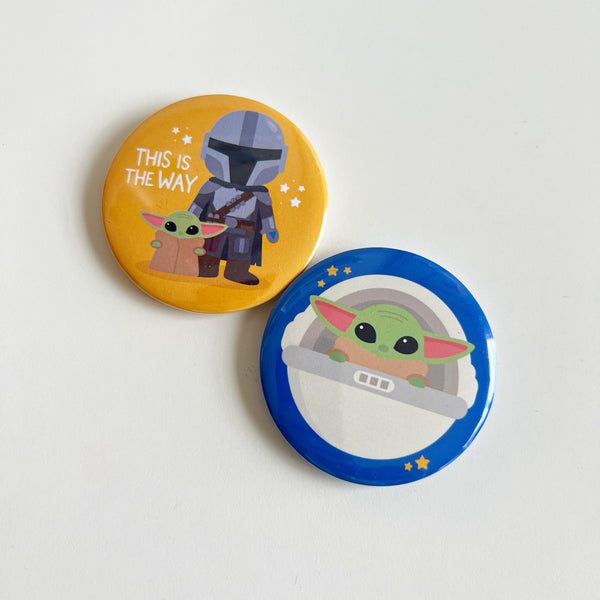 Button Pins. Set of Pin Back Buttons. Star Wars Mandalorian & Baby Yoda