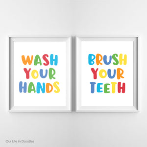 Bathroom Art Prints Set, Wash Your Hands Digital Printable Wall Art Decor