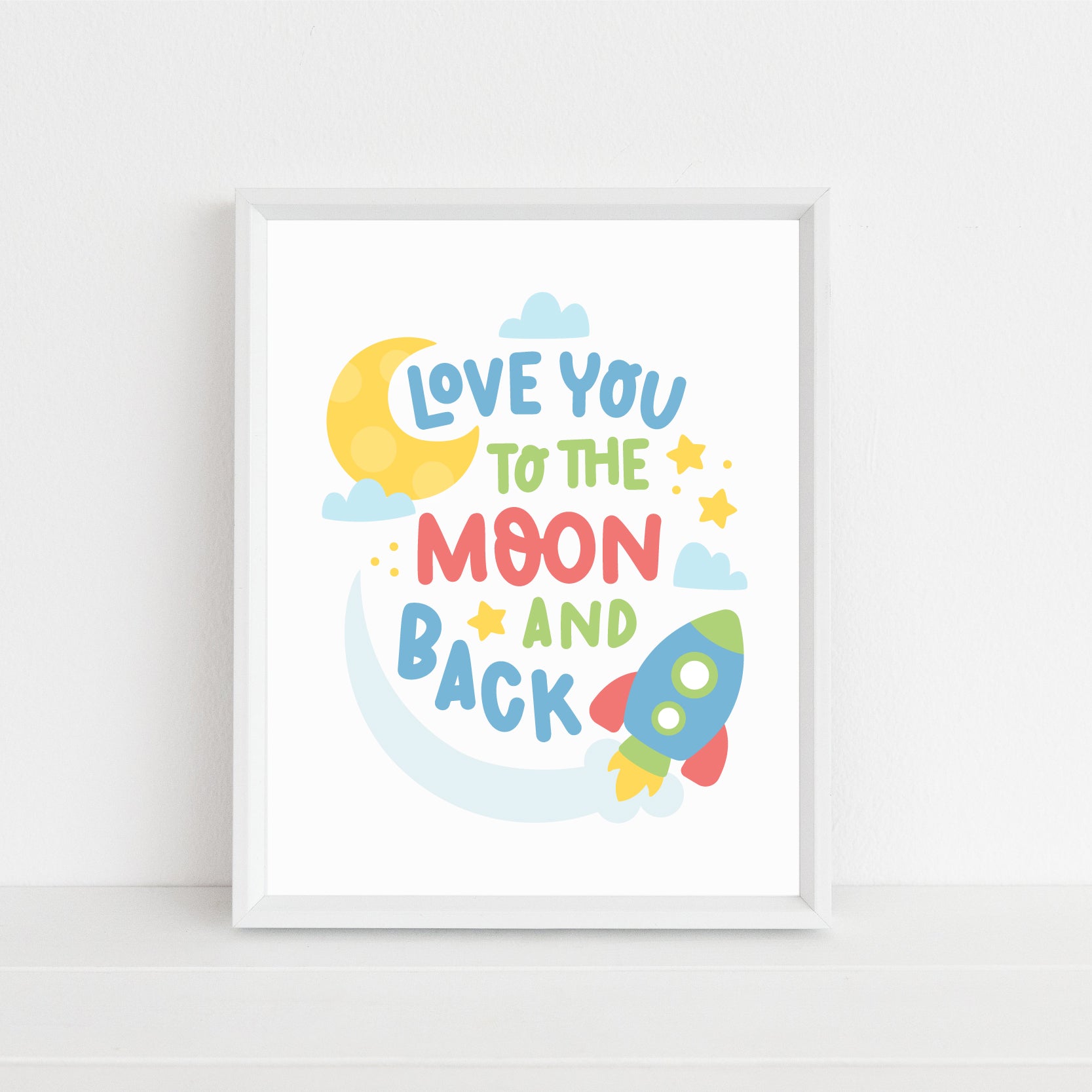 Love You to the Moon and Back Art Print, Rocket ship Digital Printable